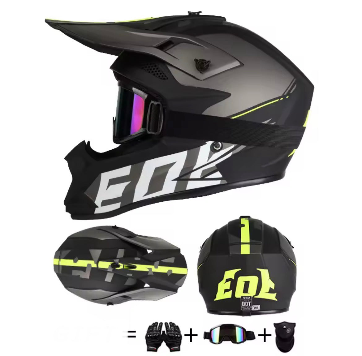 NexVey flash/E-Moto Full Face Helmet & Riding Gear Bundle