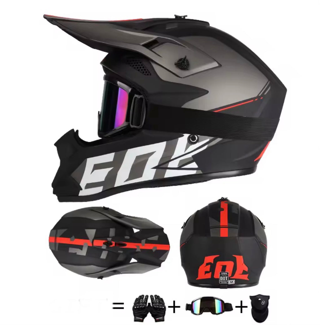 NexVey flash/E-Moto Full Face Helmet & Riding Gear Bundle
