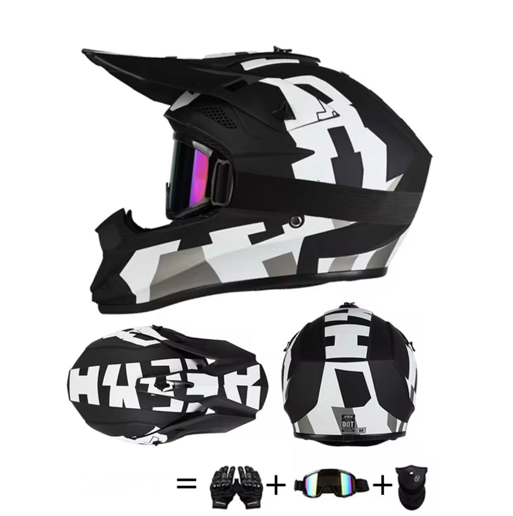 NexVey flash/E-Moto Full Face Helmet & Riding Gear Bundle